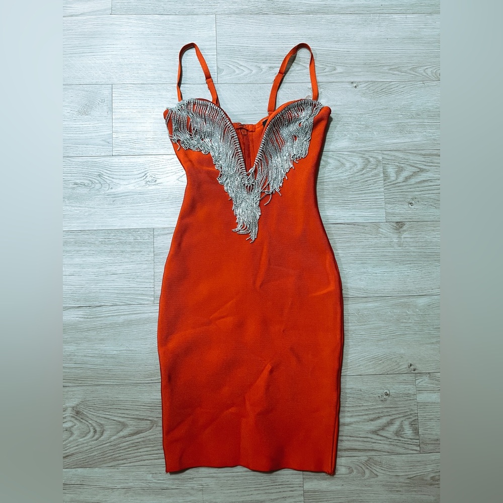 Sparkle Fringe Red Hot Bandage Dress